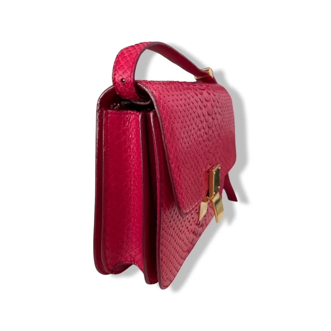 Celine Box Bag Classique Rasberry Red Exotic Leather, Gold Hardware