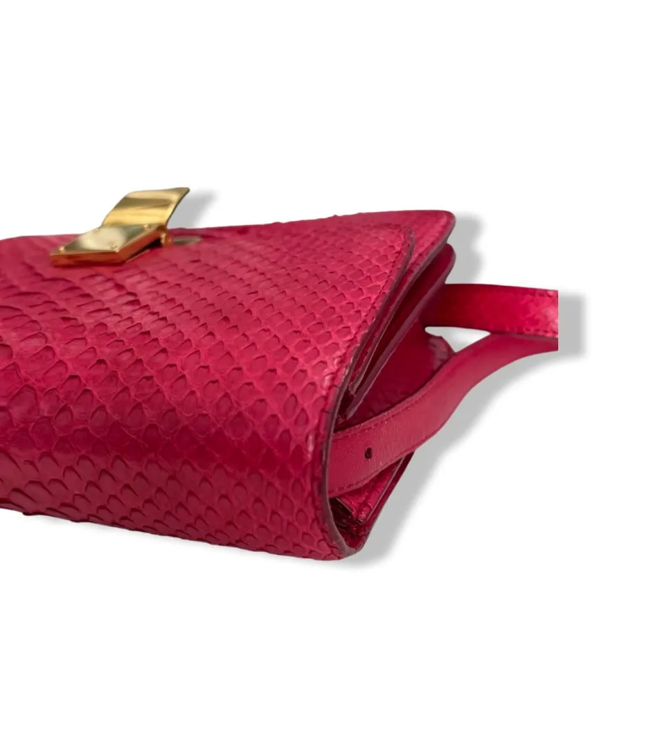 Celine Box Bag Classique Rasberry Red Exotic Leather, Gold Hardware