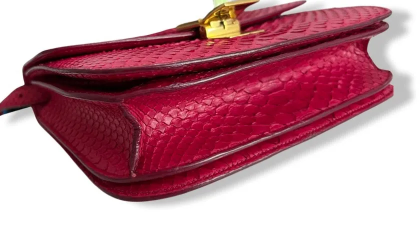 Celine Box Bag Classique Rasberry Red Exotic Leather, Gold Hardware