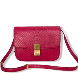 Celine Box Bag Classique Rasberry Red Exotic Leather, Gold Hardware