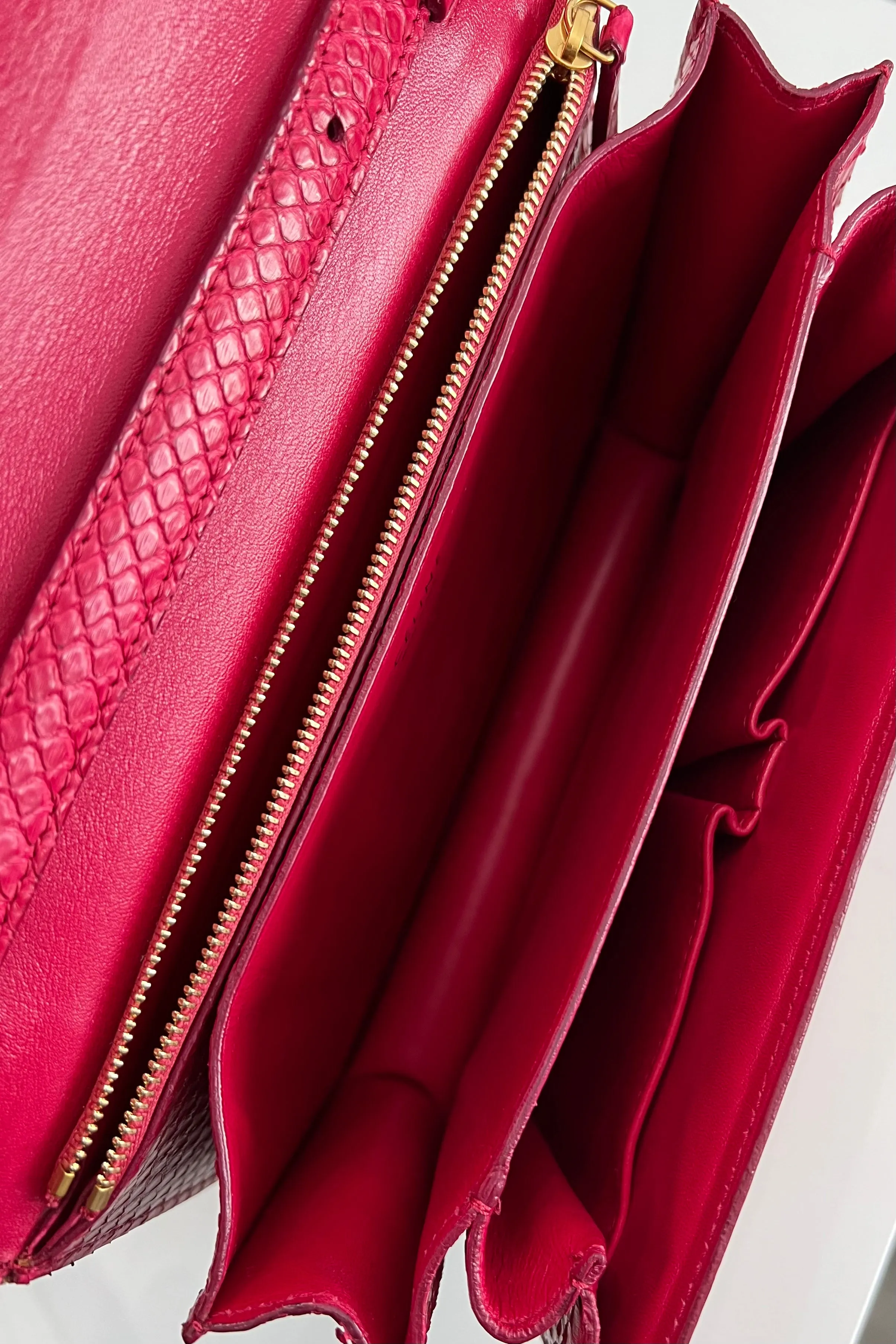 Celine Box Bag Classique Rasberry Red Exotic Leather, Gold Hardware