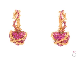 Convertible Hoop Dangle Heart Drop Pink Sapphire Earrings