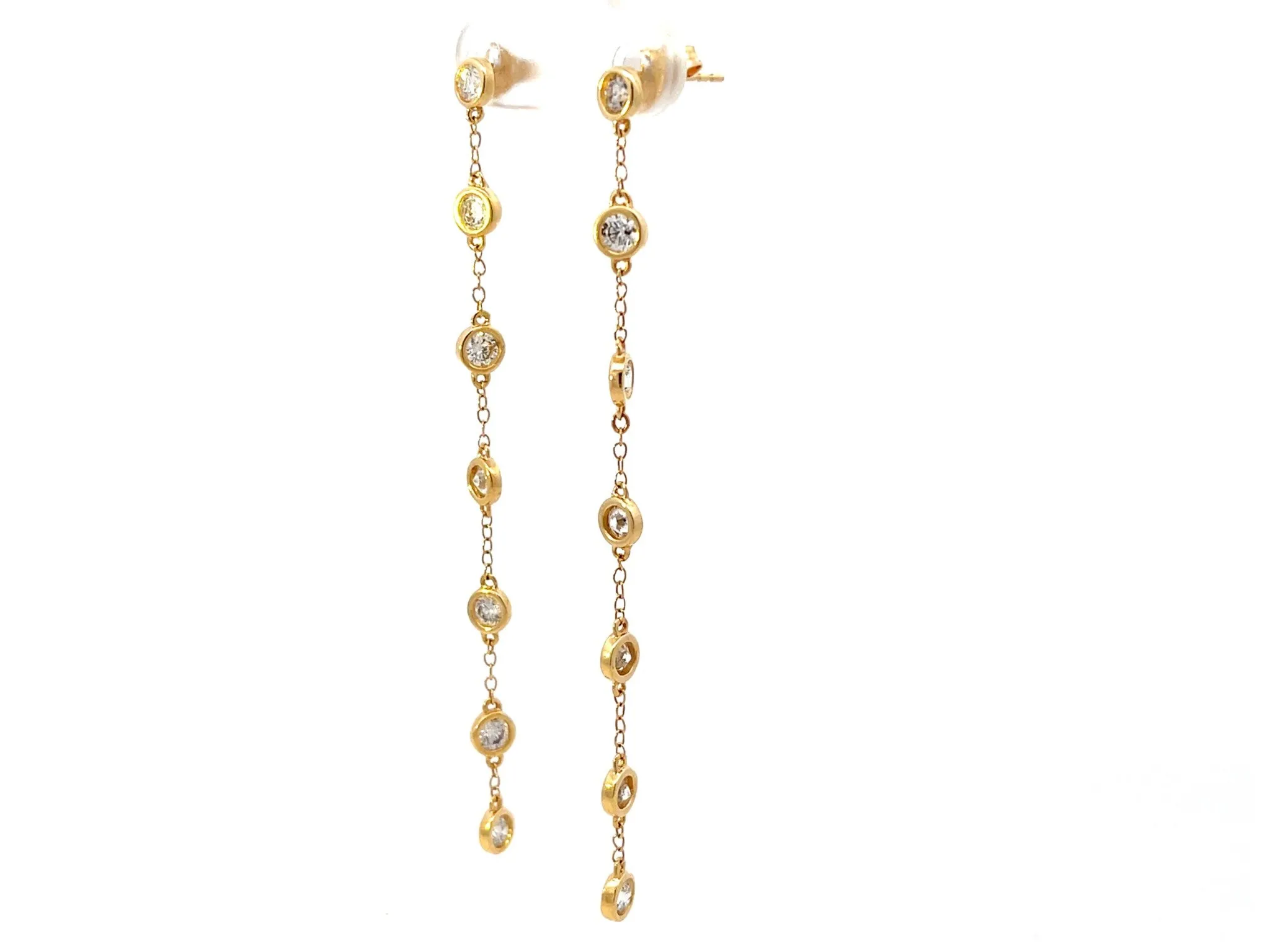 Dangly Bezel Set Diamond 14K Gold Earrings