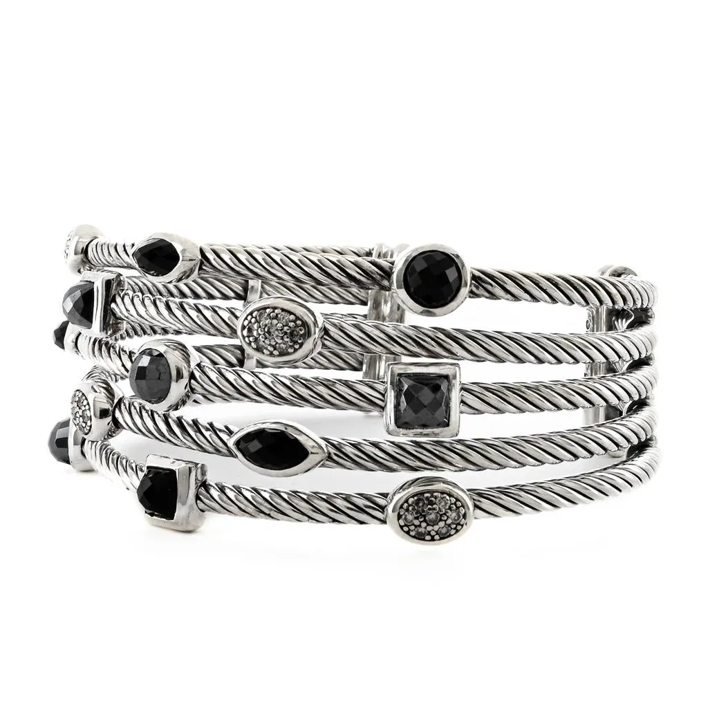 David Yurman | Confetti Cuff Bracelet - Diamond   Onyx   Hematite, 6.5" - 925 Sterling Sliver