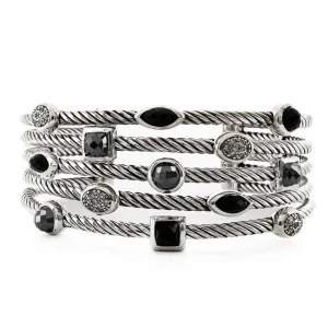 David Yurman | Confetti Cuff Bracelet - Diamond   Onyx   Hematite, 6.5" - 925 Sterling Sliver