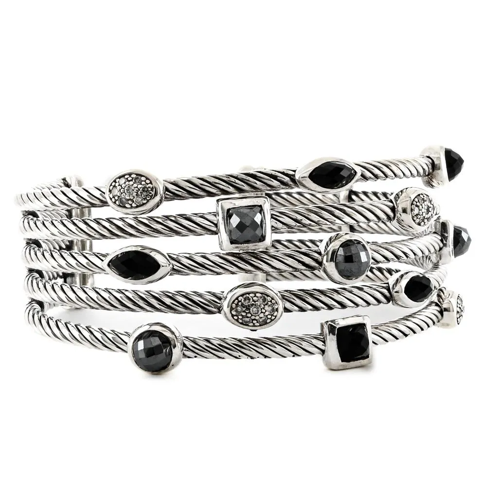 David Yurman | Confetti Cuff Bracelet - Diamond   Onyx   Hematite, 6.5" - 925 Sterling Sliver
