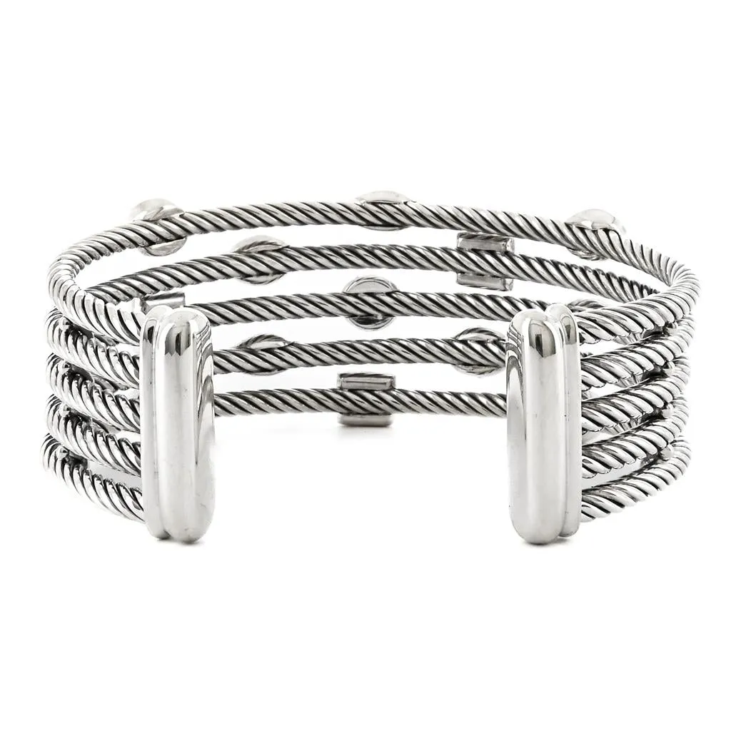 David Yurman | Confetti Cuff Bracelet - Diamond   Onyx   Hematite, 6.5" - 925 Sterling Sliver