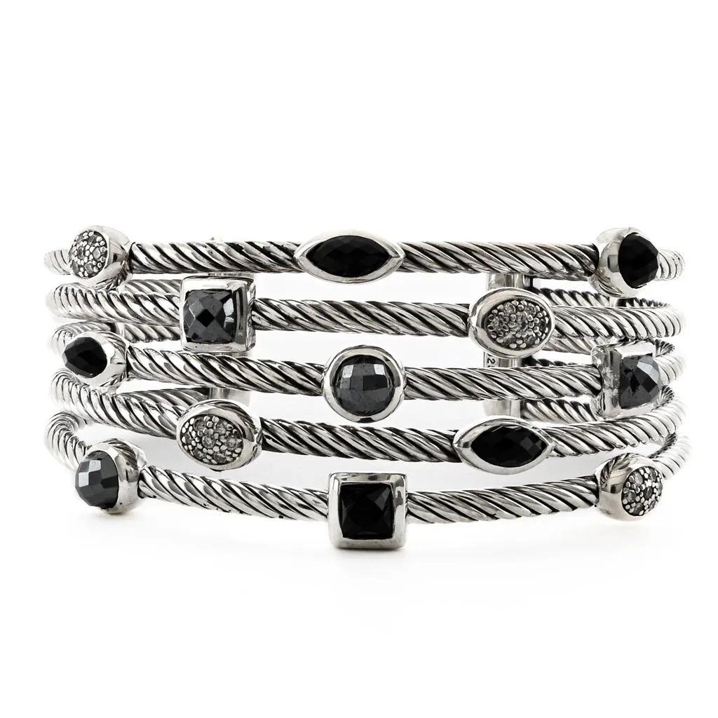 David Yurman | Confetti Cuff Bracelet - Diamond   Onyx   Hematite, 6.5" - 925 Sterling Sliver