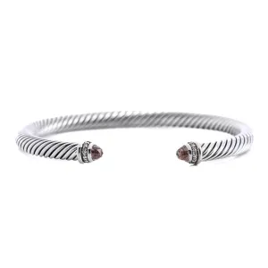 David Yurman | Morganite Cable Classic Bracelet   .13CTW Round Diamonds, Size L  - 925 Sterling Silver