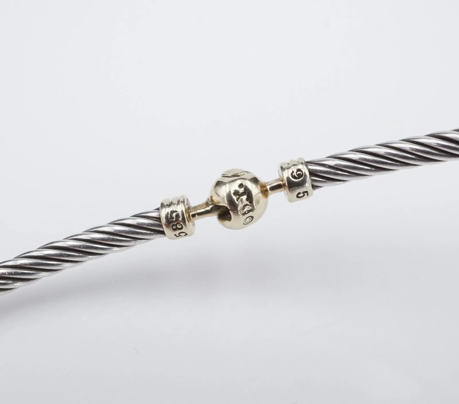 David Yurman Sterling Silver 14k Cable Necklace Collar Choker 15" 3mm NS2077