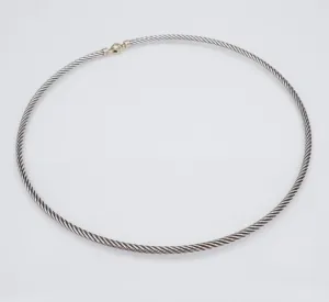 David Yurman Sterling Silver 14k Cable Necklace Collar Choker 15" 3mm NS2077