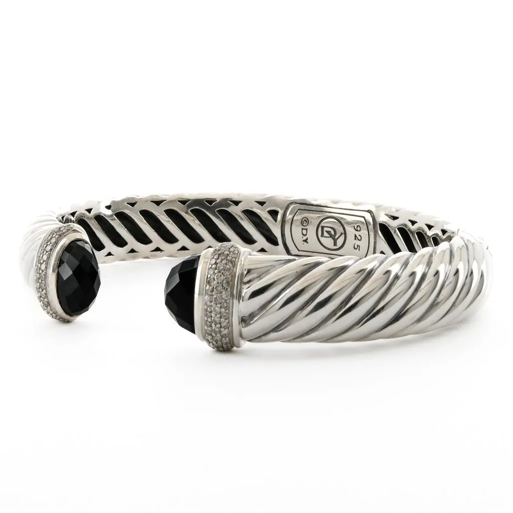 David Yurman | Waverly Cable Cuff Bracelet - Onyx   Diamond, 11mm - 925 Sterling Silver