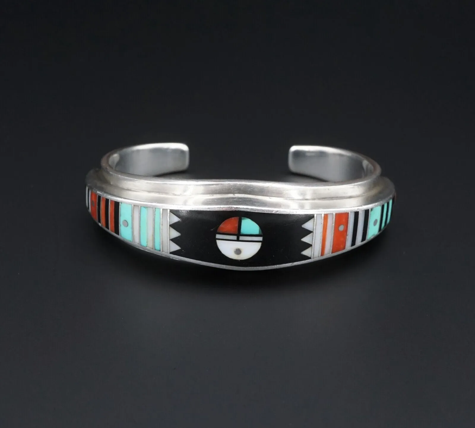 Ernest Benally Sunface Mosaic Inlay Sterling Silver Cuff Bracelet 6" BS2724