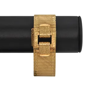 Estate Vintage Italian Wide Cuff Textured and Engraved 18k Gold Buckle Bracelet