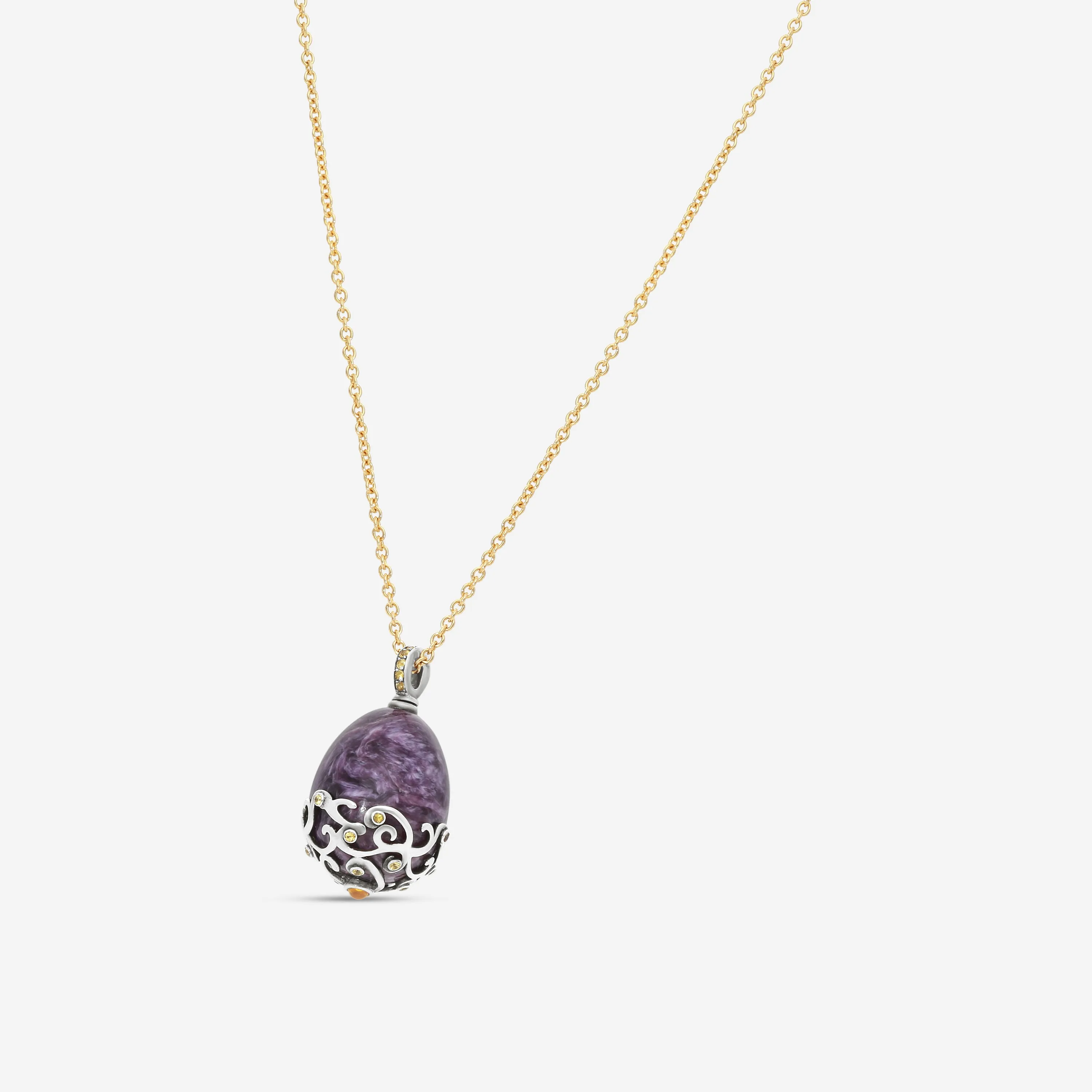 Faberg Rococo Stoneflower Sterling Silver Garnet and Yellow Sapphires Pendant 189FP413/1