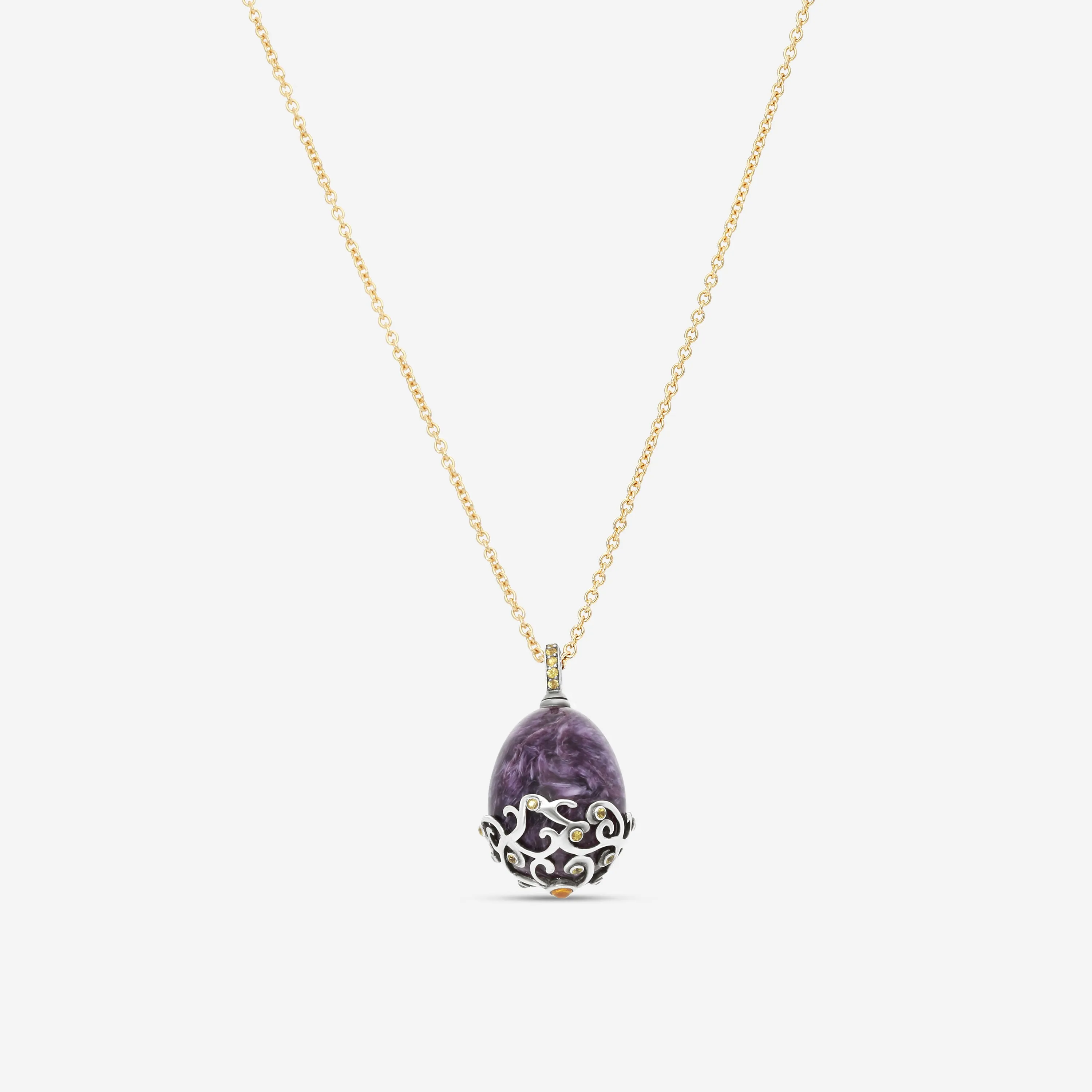 Faberg Rococo Stoneflower Sterling Silver Garnet and Yellow Sapphires Pendant 189FP413/1