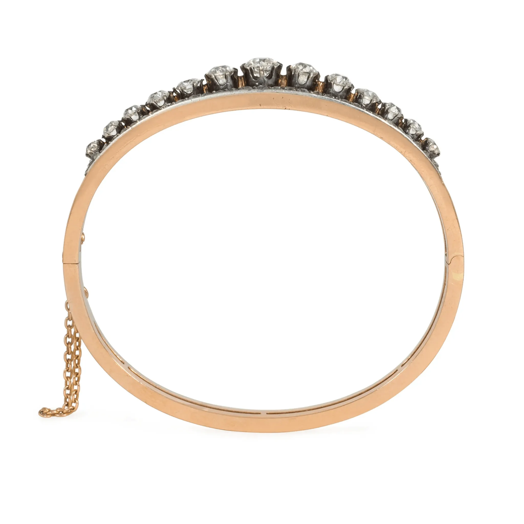 French Victorian 18KT Rose Gold Diamond Bangle Bracelet