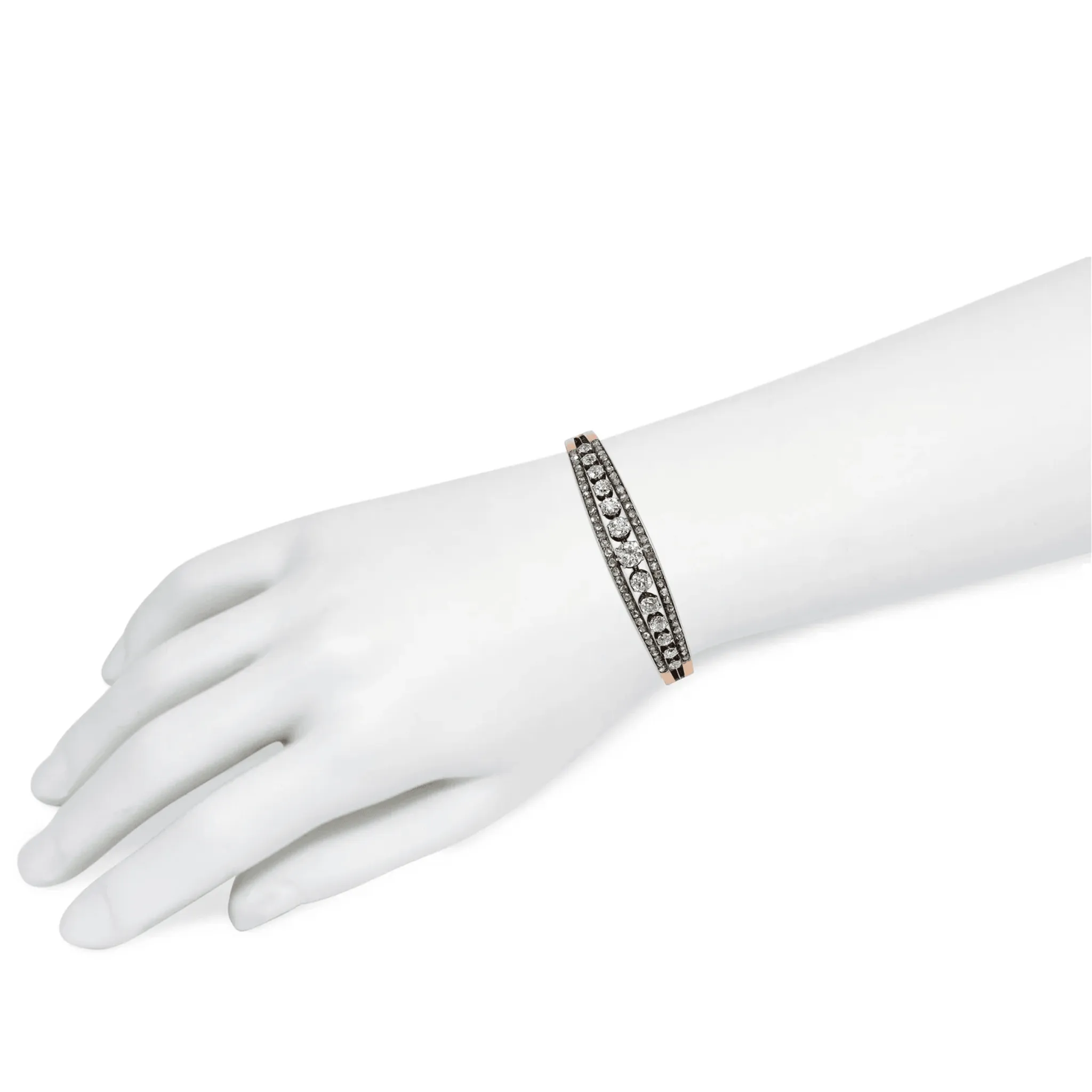 French Victorian 18KT Rose Gold Diamond Bangle Bracelet