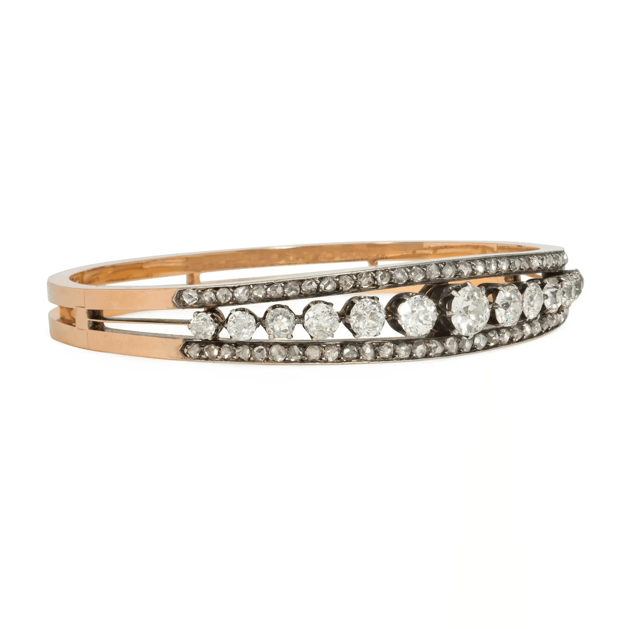 French Victorian 18KT Rose Gold Diamond Bangle Bracelet