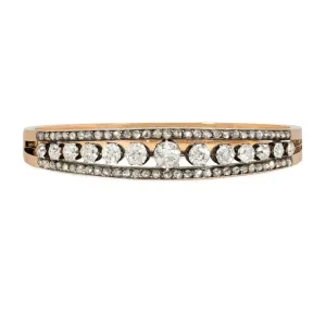 French Victorian 18KT Rose Gold Diamond Bangle Bracelet