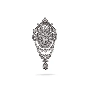 French Victorian Silver & 18KT Yellow Gold Diamond Brooch