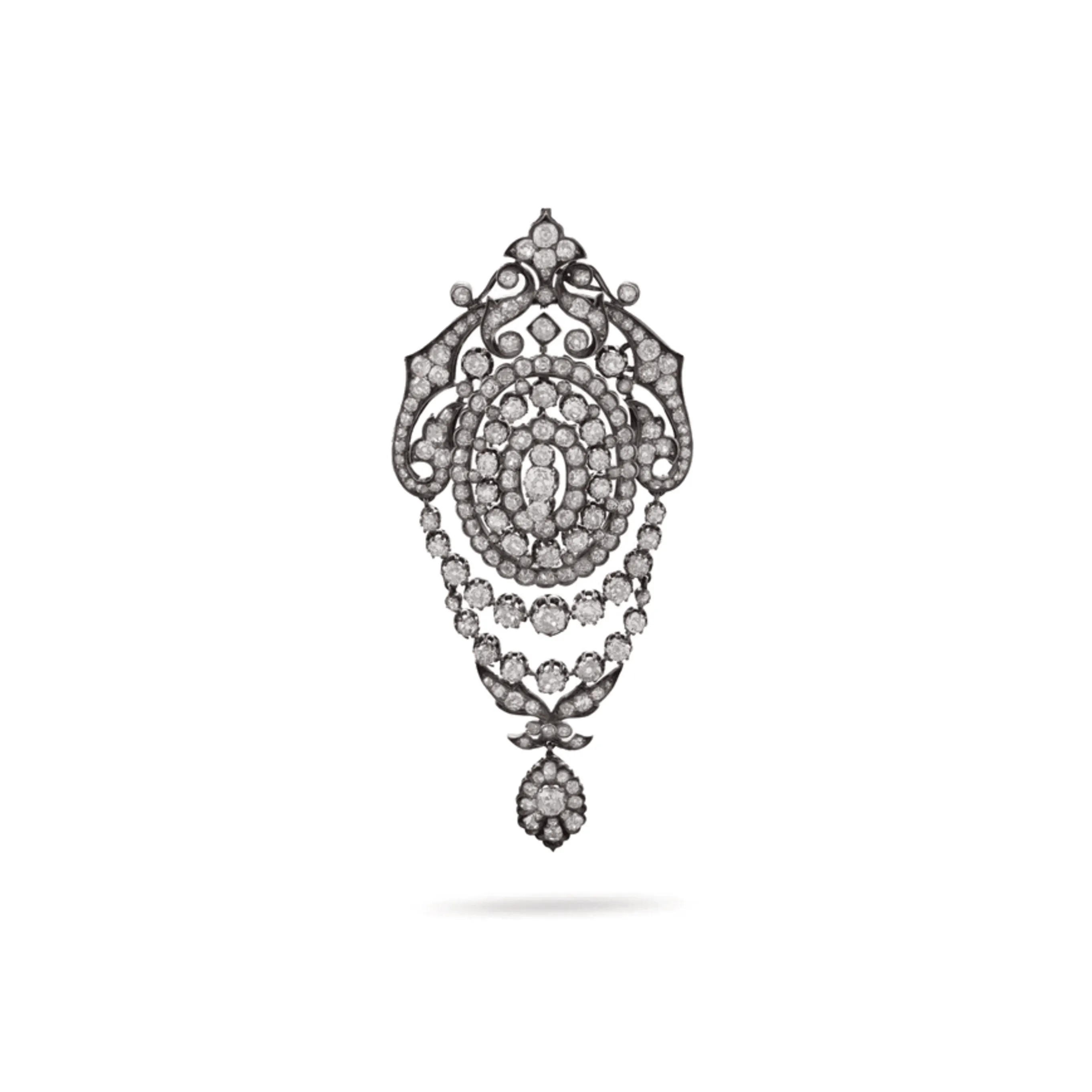 French Victorian Silver & 18KT Yellow Gold Diamond Brooch
