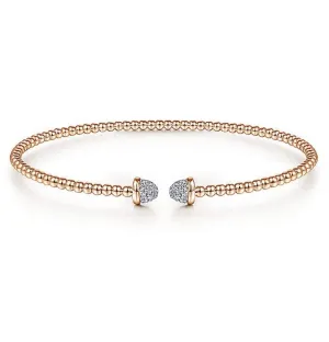 Gabriel & Co-14 K Rose Gold Bujukan Bead Cuff Bracelet with Diamond Pav Caps