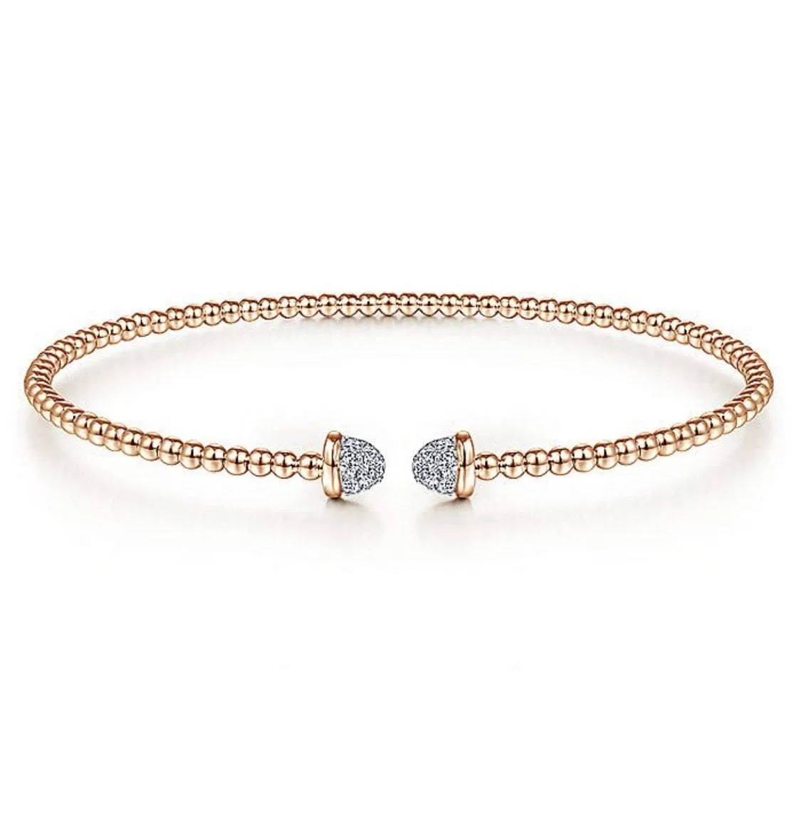 Gabriel & Co-14 K Rose Gold Bujukan Bead Cuff Bracelet with Diamond Pav Caps