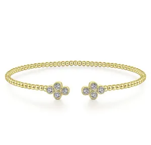 Gabriel & Co-14 K Yellow Gold Bujukan Split Cuff Bracelet with Quatrefoil Diamond Endcaps