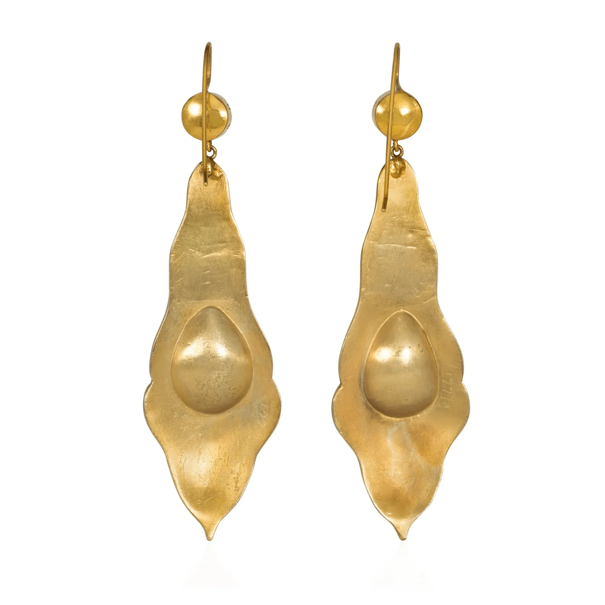 Georgian 18KT Yellow Gold Garnet Repouss Pendant Earrings