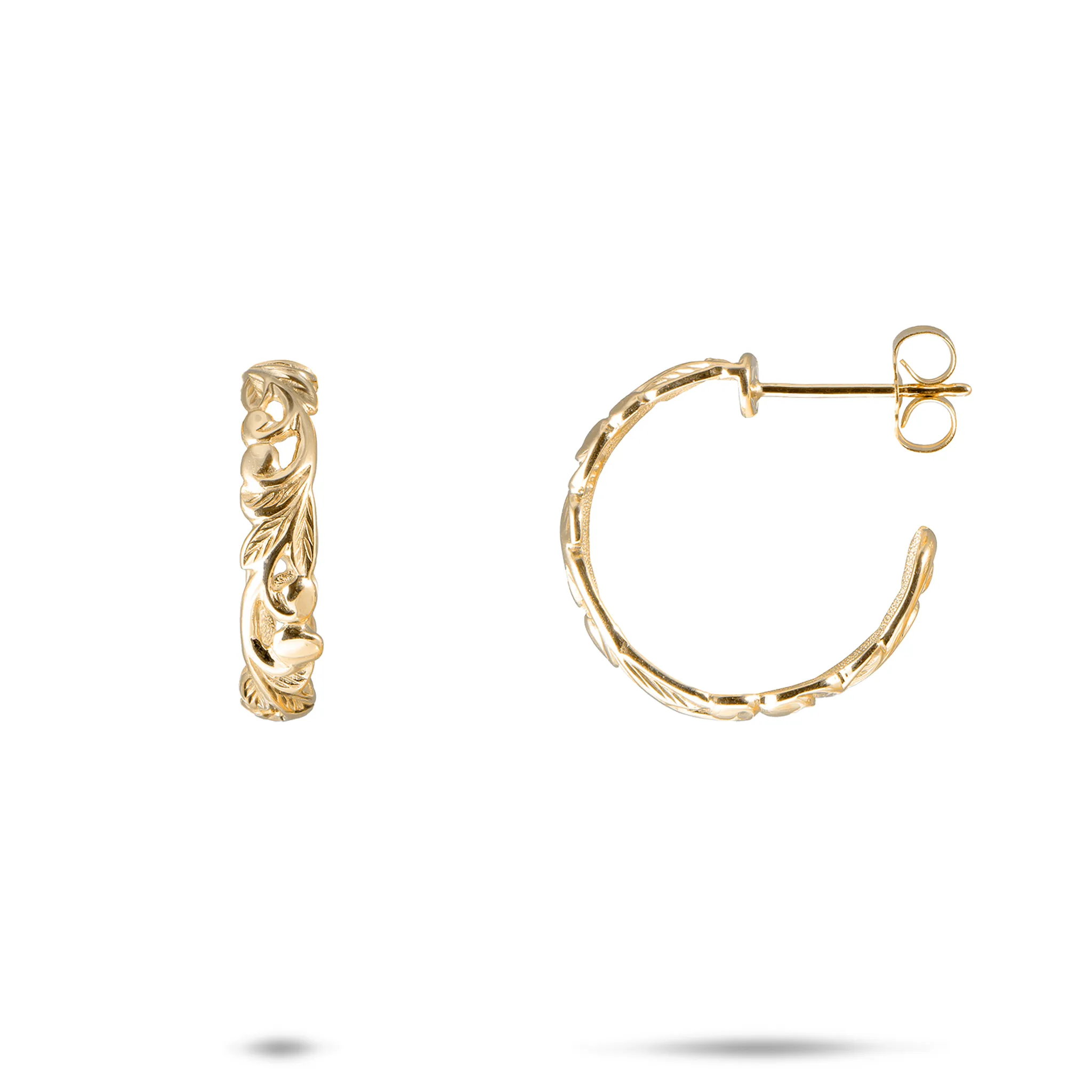 Hawaiian Heirloom Maile Scroll Earrings in Gold - 17.5mm