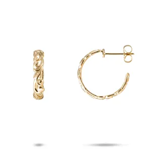 Hawaiian Heirloom Maile Scroll Earrings in Gold - 17.5mm