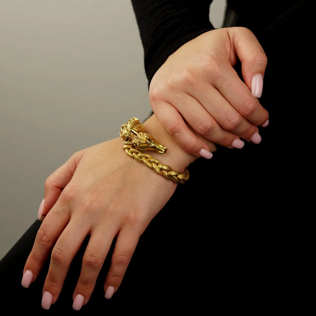 Hermes Horse Head Yellow Gold Bangle Bracelet