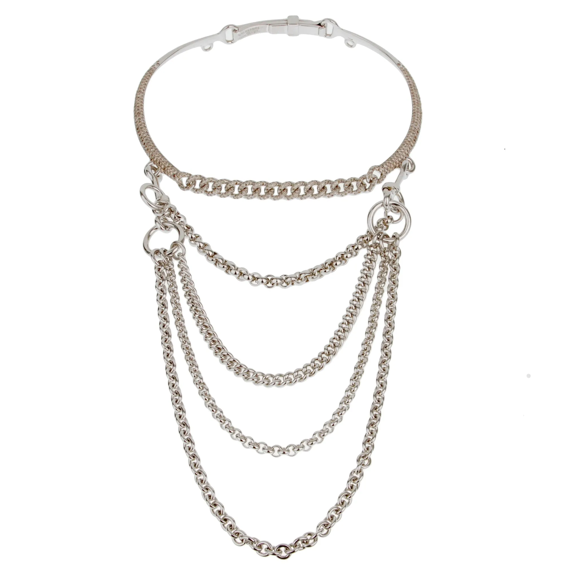 Hermes Long Chain Diamond 10.88ct Silver Choker Necklace