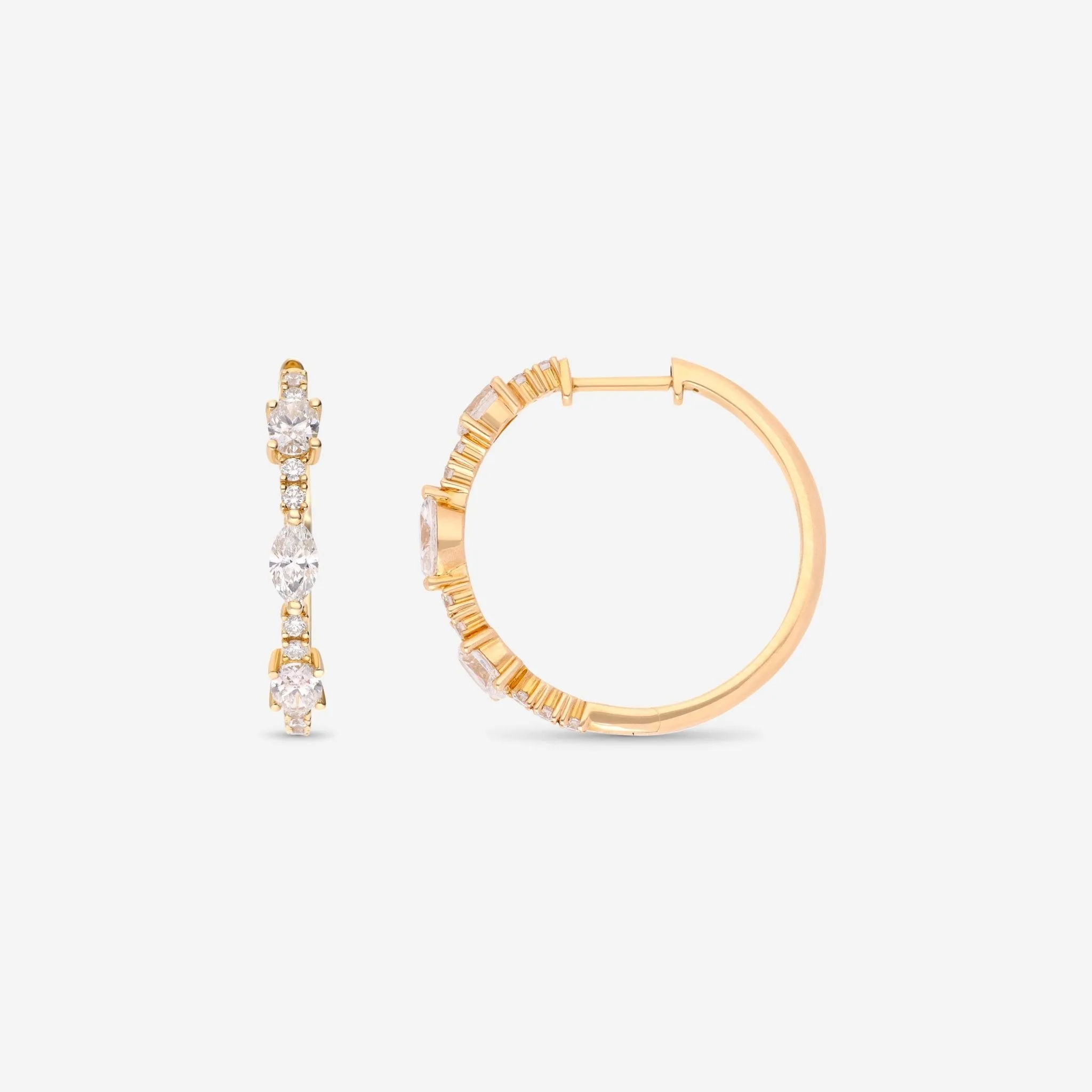 Ina Mar 14K Yellow Gold, Round and Oval Shape Diamonds 1.69ct. twd. Hoop Earrings CN/566433