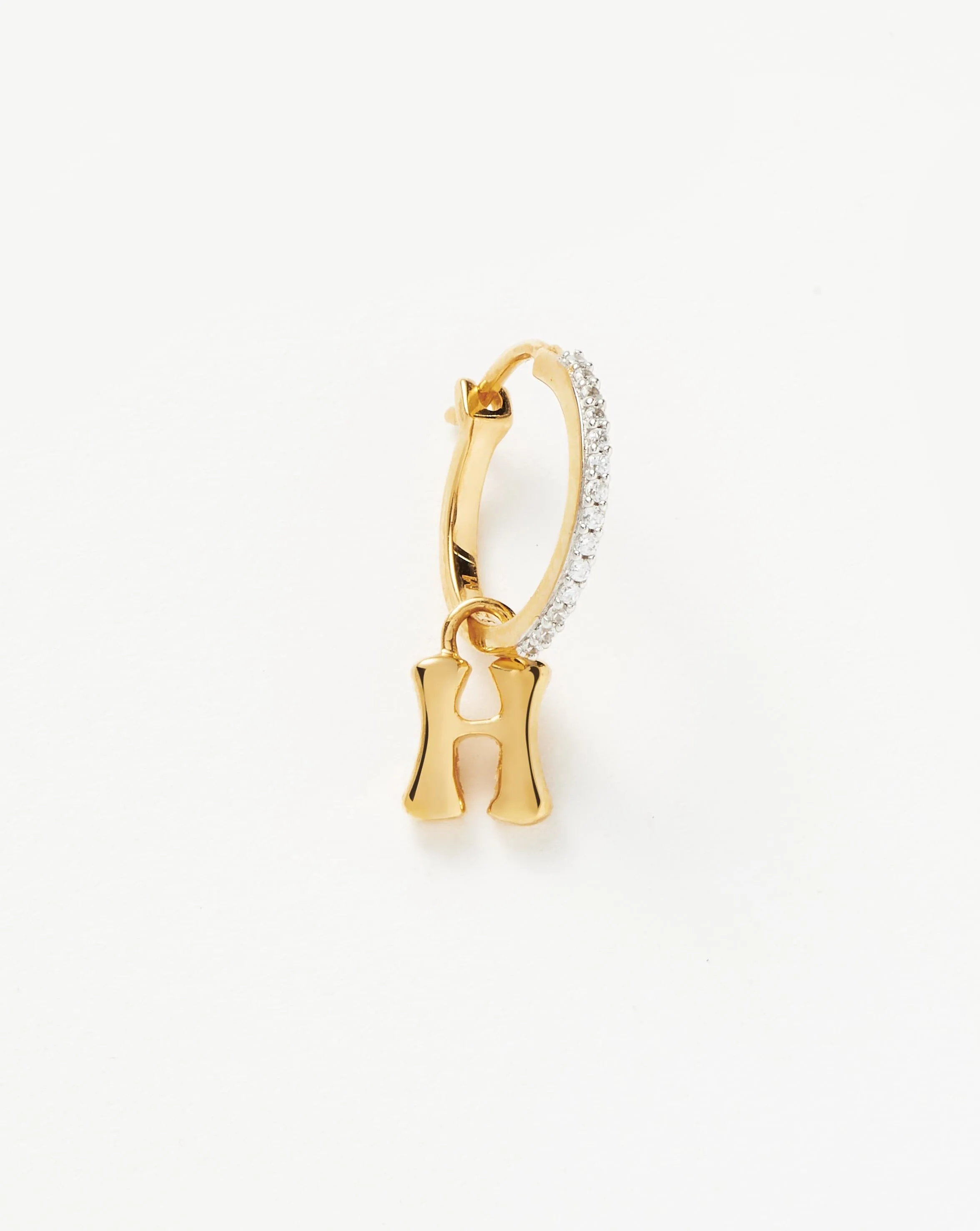 Initial Single Charm Hoop Earring - Initial H | 18k Gold Vermeil