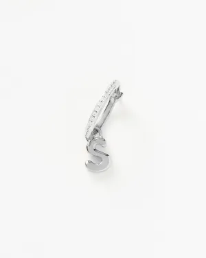 Initial Single Charm Hoop Earring  - Initial S | Sterling Silver