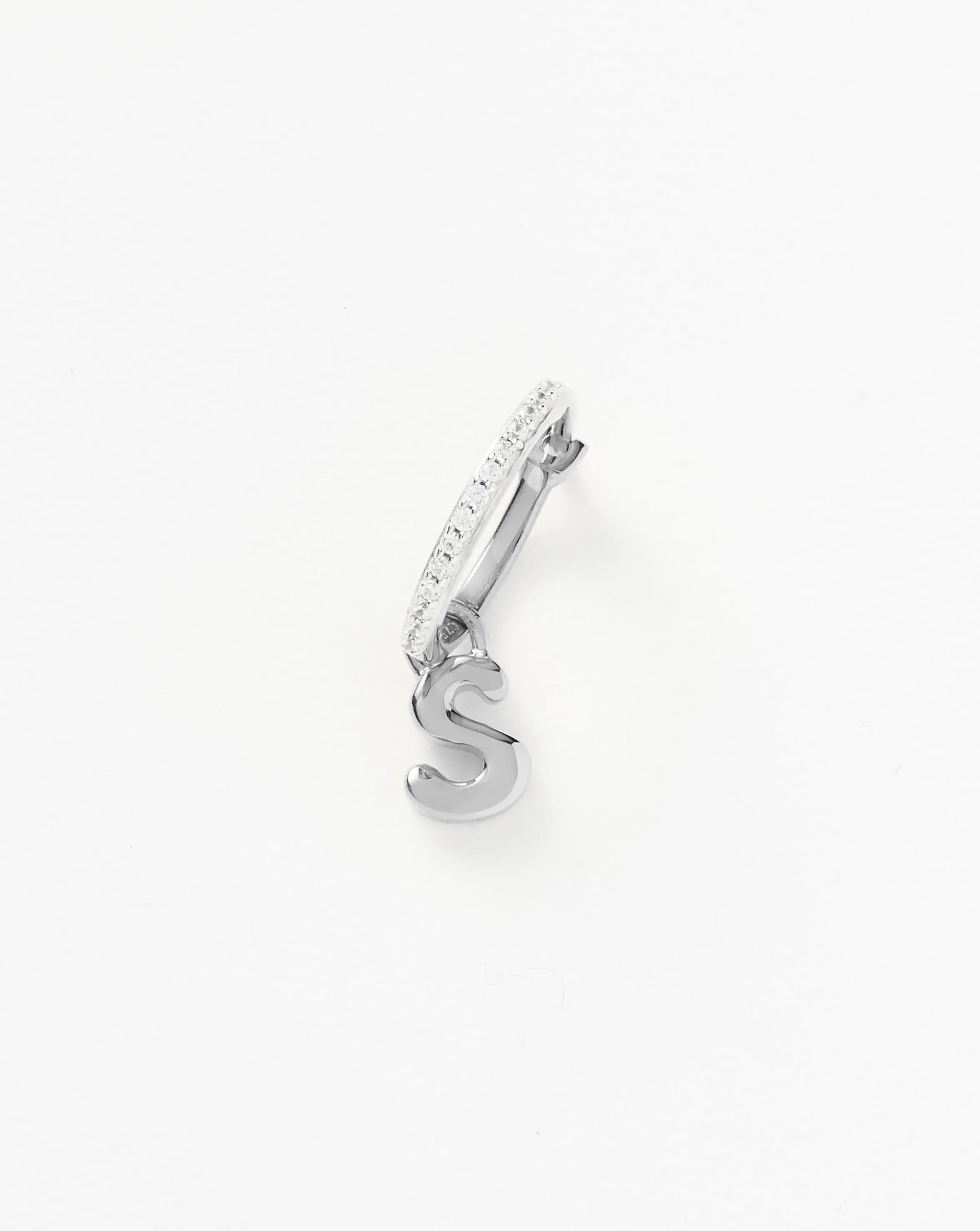 Initial Single Charm Hoop Earring  - Initial S | Sterling Silver