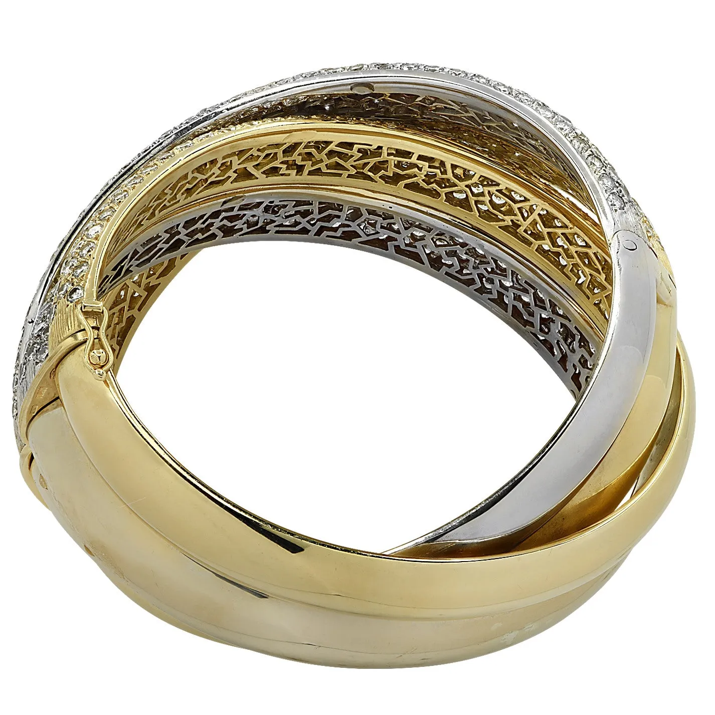 Italian Post-1980s 18KT Yellow & White Gold Diamond Bangle Bracelet