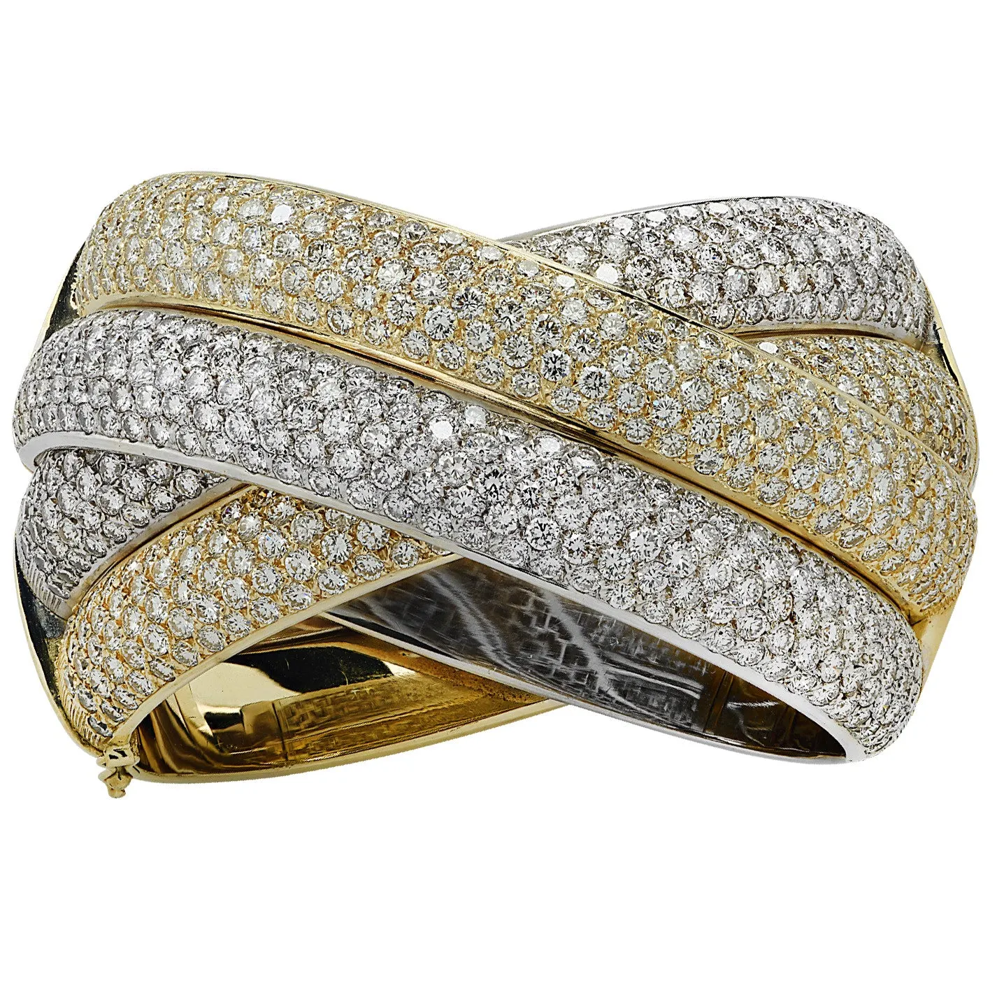 Italian Post-1980s 18KT Yellow & White Gold Diamond Bangle Bracelet