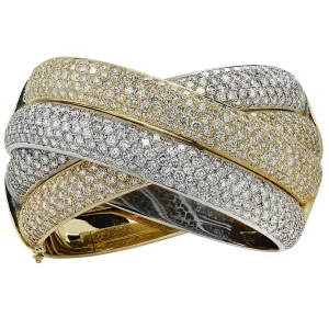 Italian Post-1980s 18KT Yellow & White Gold Diamond Bangle Bracelet