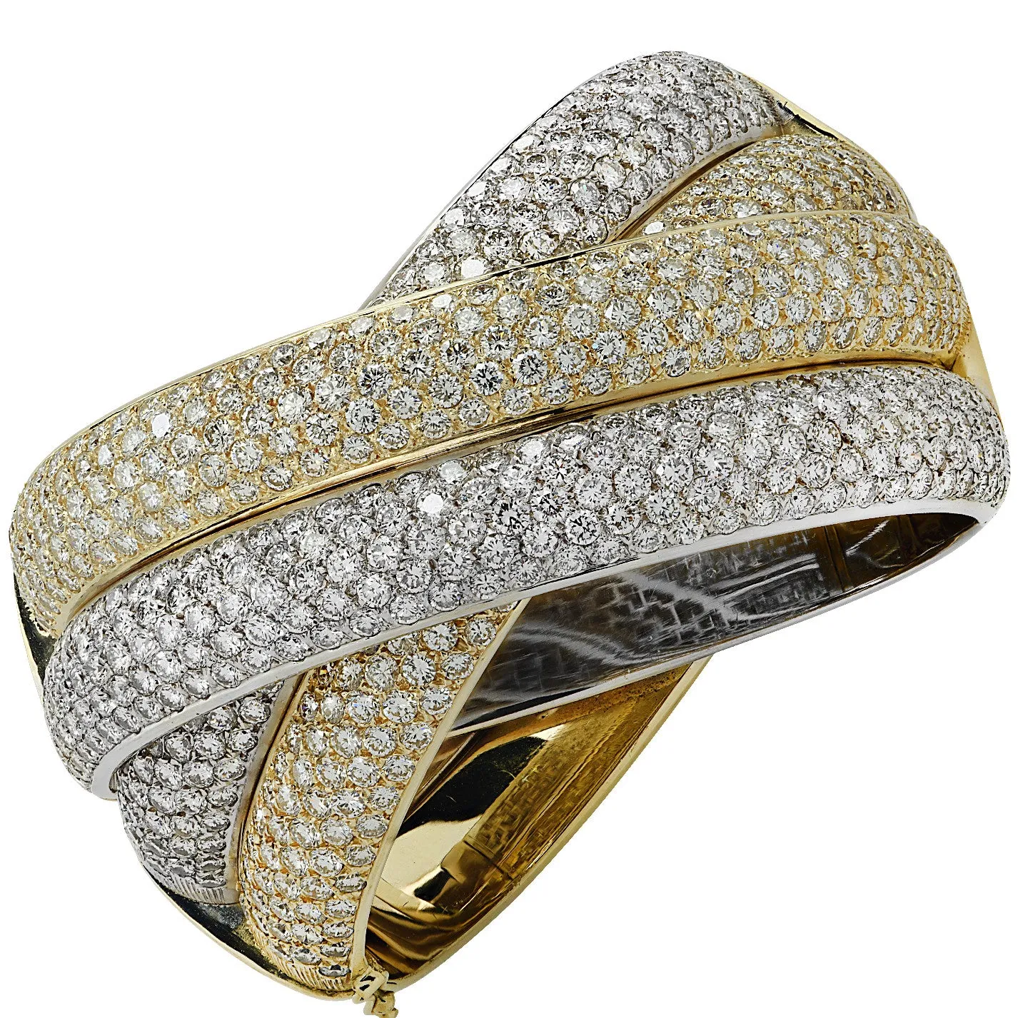 Italian Post-1980s 18KT Yellow & White Gold Diamond Bangle Bracelet