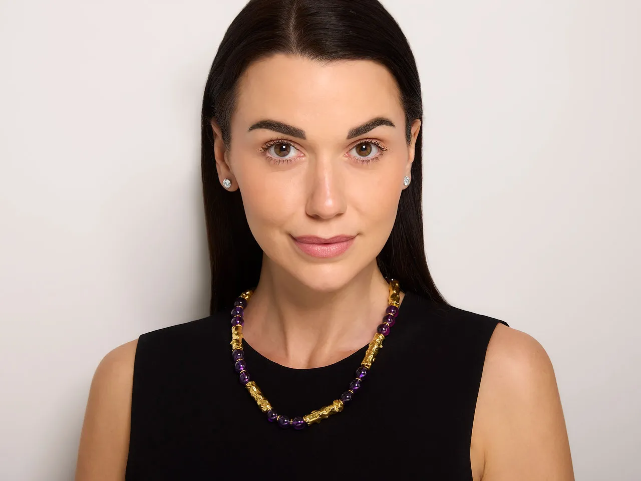 Jean Mahie Amethyst Bead Necklace in 22K Gold
