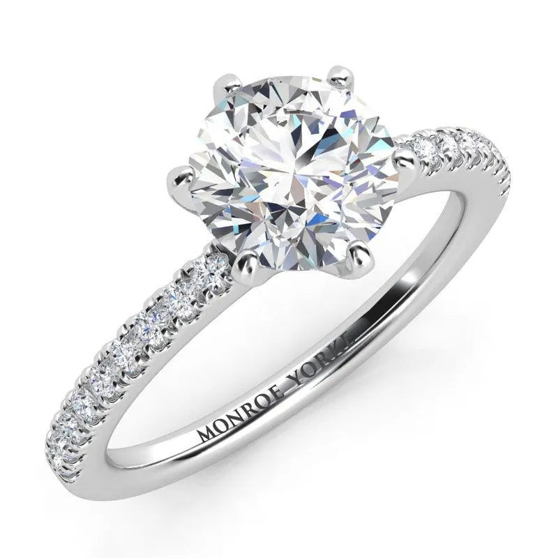 June - Platinum Round Diamond Ring with Side Diamonds