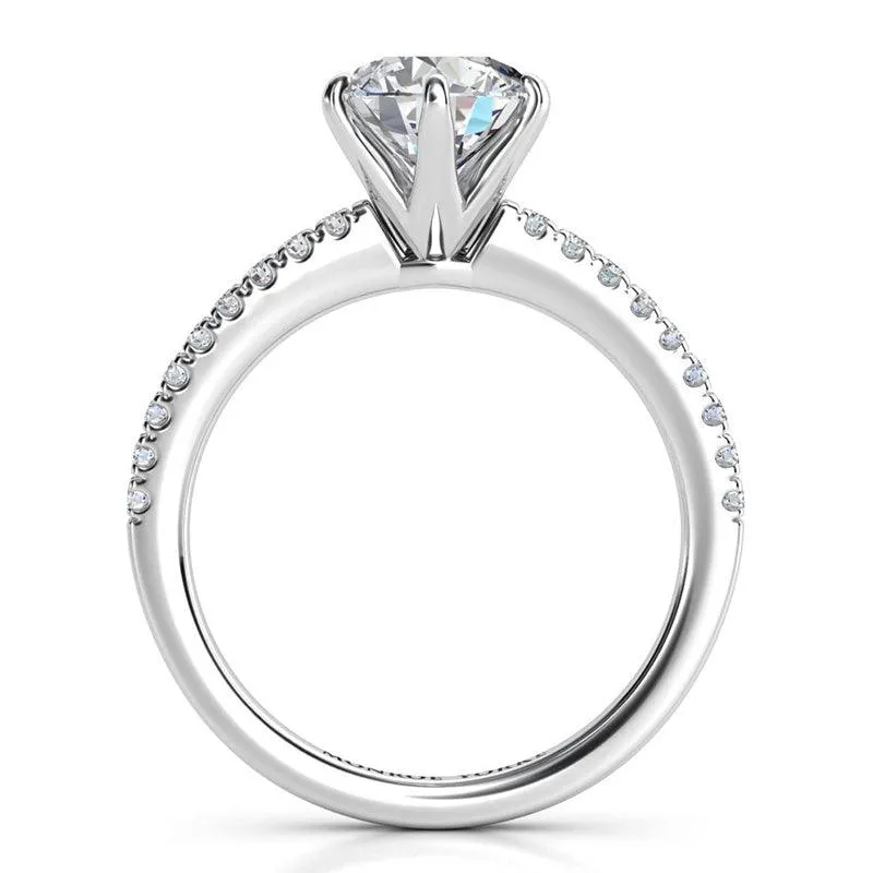 June - Platinum Round Diamond Ring with Side Diamonds