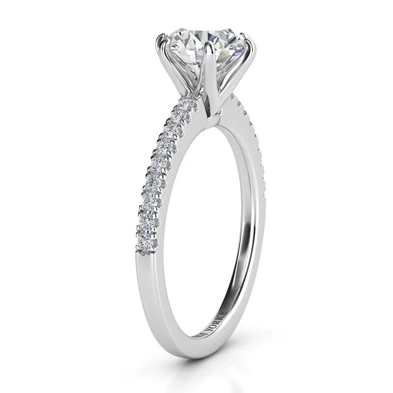 June - Platinum Round Diamond Ring with Side Diamonds