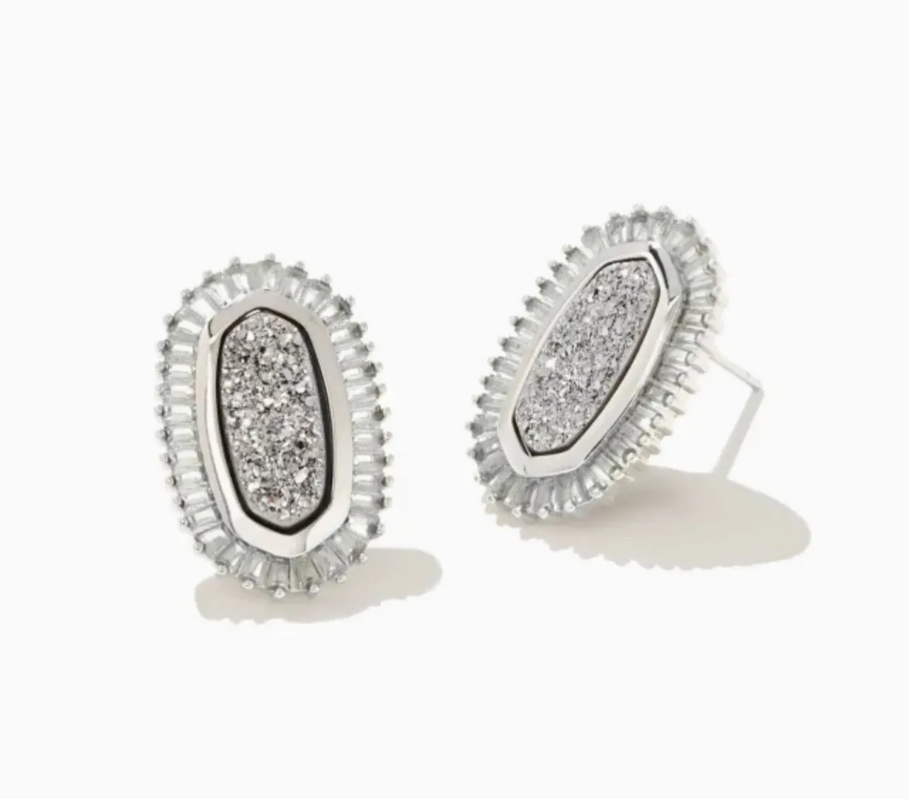 Kendra Scott-Baguette Ellie Silver Stud Earrings in Platinum Drusy 9608802849