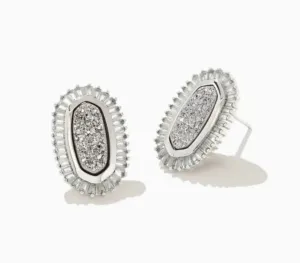 Kendra Scott-Baguette Ellie Silver Stud Earrings in Platinum Drusy 9608802849