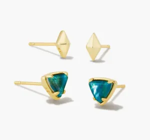 Kendra Scott-Greta Gold Stud Earrings Set of 2 in Teal Abalone 9608853359
