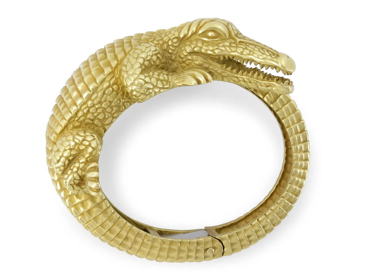 Kieselstein-Cord Alligator Cuff Bracelet in 18K 'Green' Gold, Large